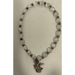 Crystal Silver Fairy Winged Nymph Charm Bracelet 7 inch Beaded